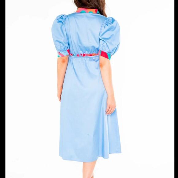 NWT Alden Adair Taylor Dress Roller Skate Puff Sleeve Midi Dress Blue Size Small - Picture 4 of 14